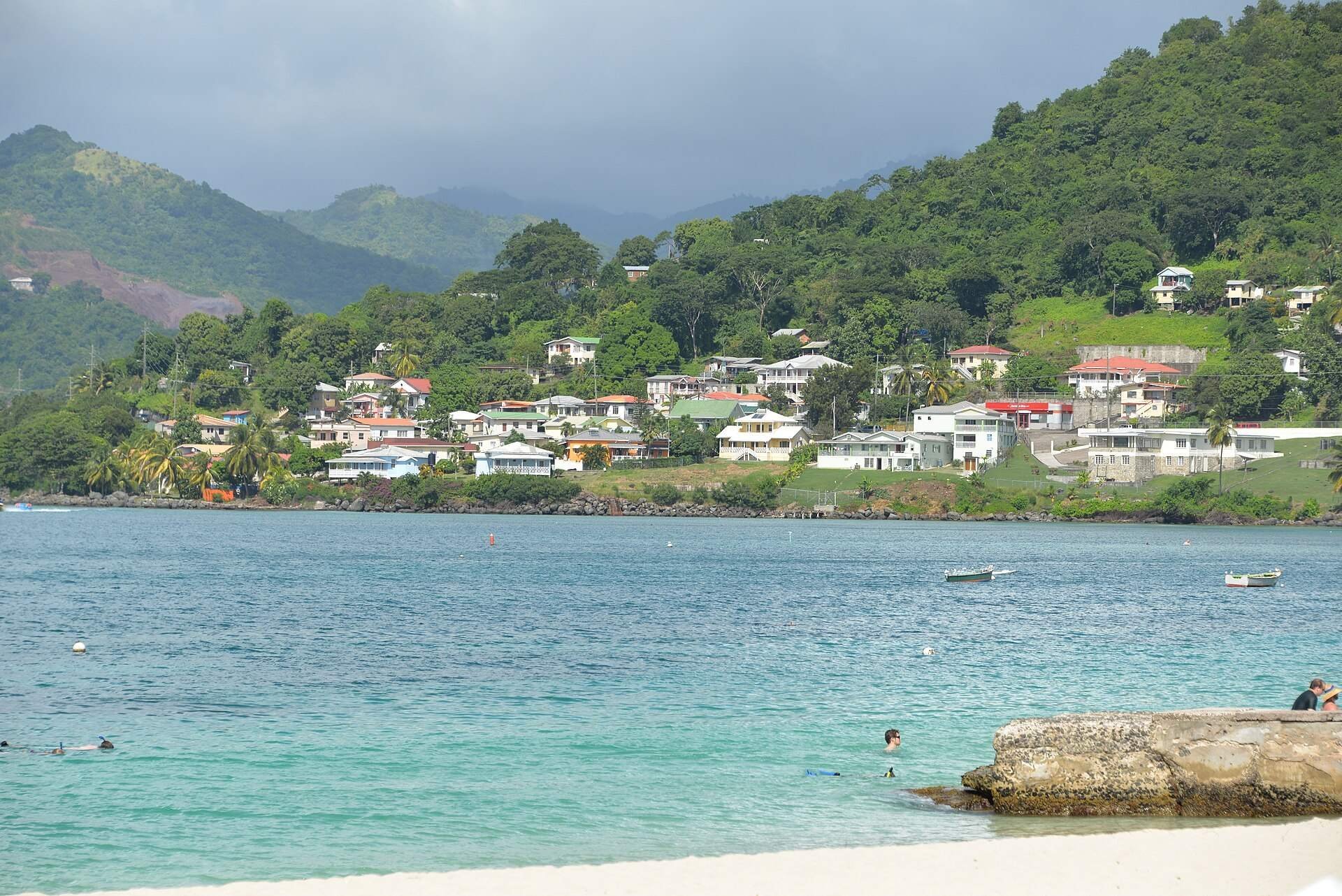 Hillside homes above the bay, seen from Grand Anse Main Road, Grenada