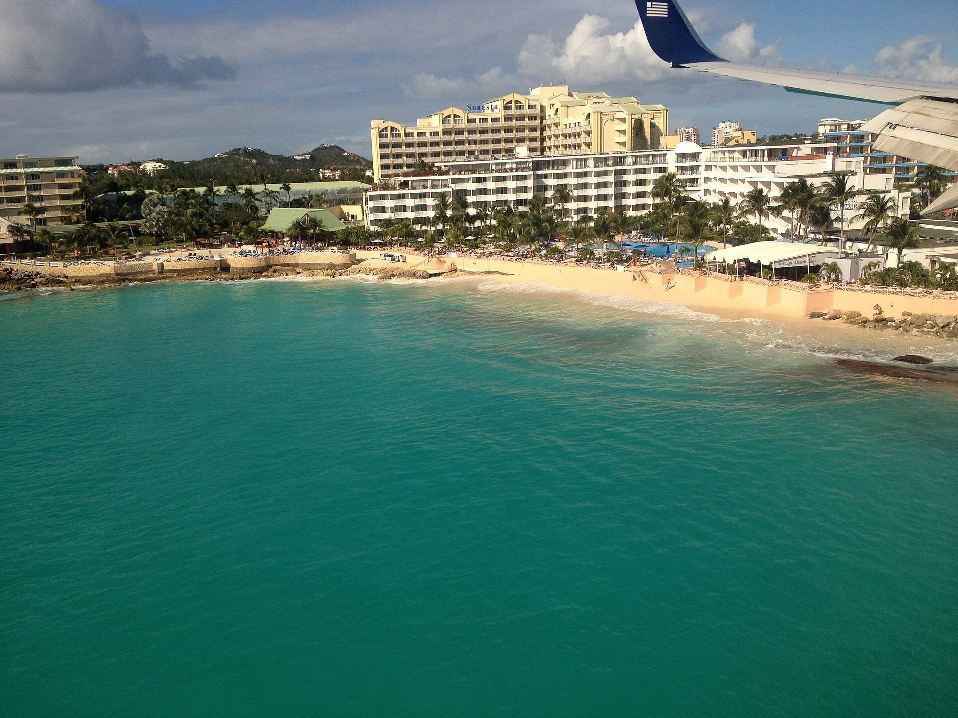 Approach to Princess Juliana Airport over Maho Bay, Sint Maarten