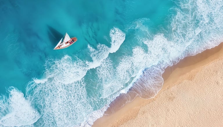 Aerial beach view with turquoise waters