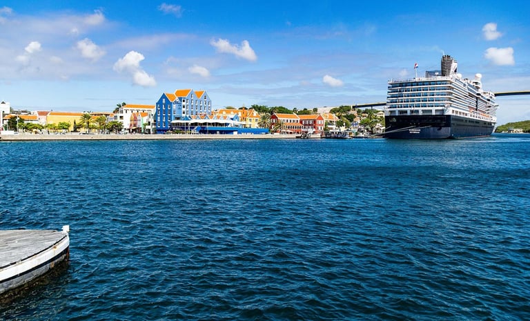 Willemstad waterfront with a cruise ship in port, Curaçao