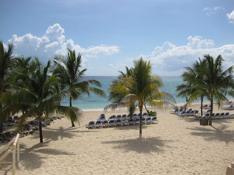 Palm-lined beach at Ocho Rios, Jamaica