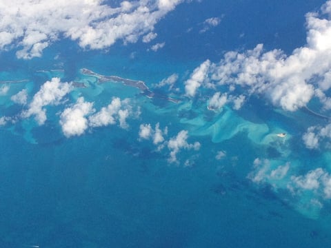 Aerial view of the Exuma Cays, The Bahamas
