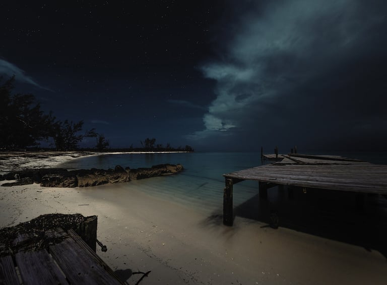 Jaws Beach at night, Nassau, The Bahamas