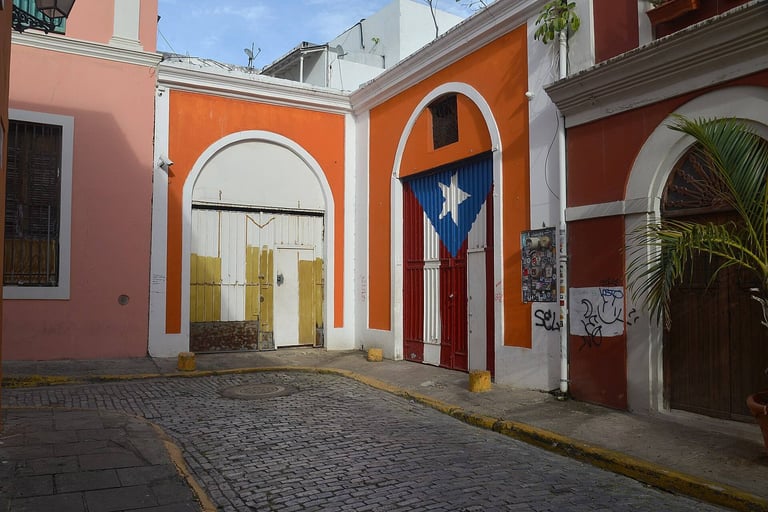 Colonial street corner in Old San Juan, Puerto Rico
