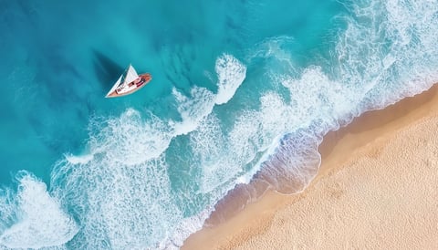 Aerial beach view with turquoise waters